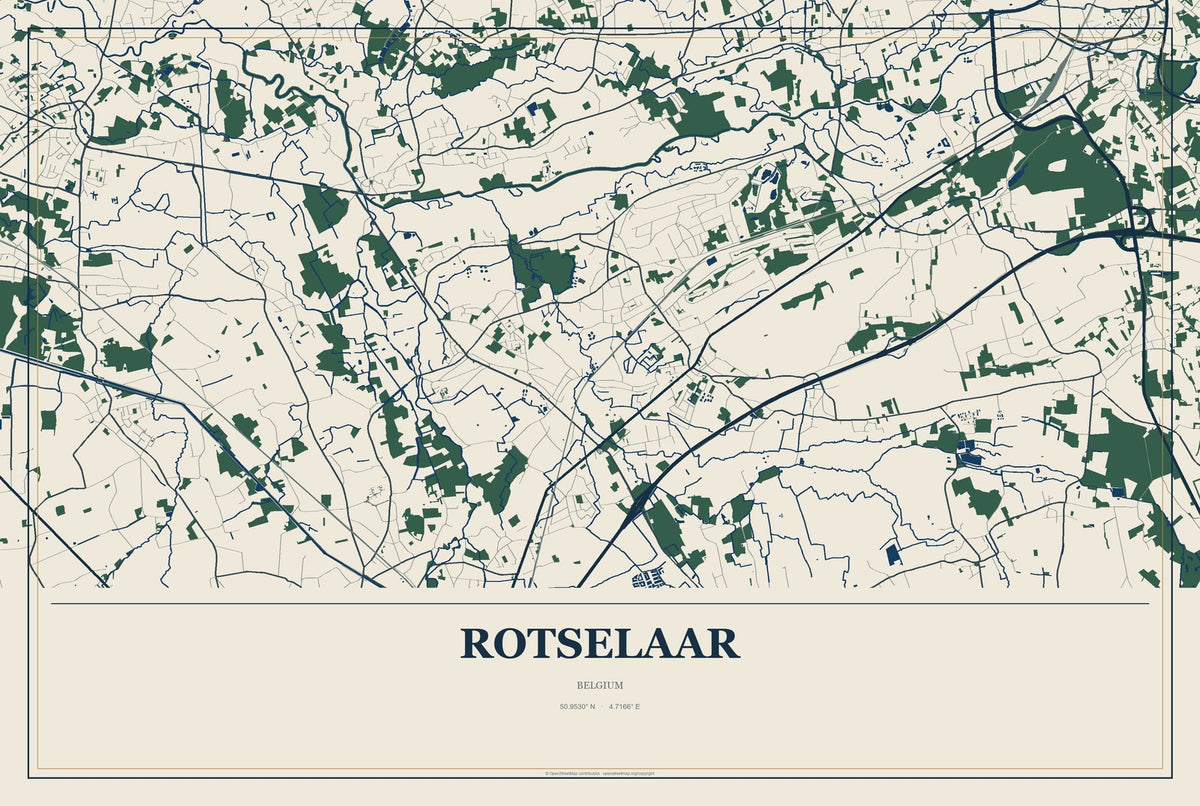 Rotselaar, Belgium City Map Aluminum Sign in Coastal Cutout style