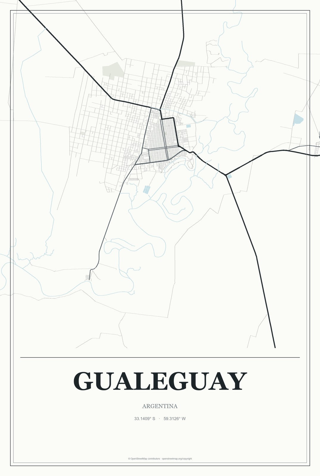 Gualeguay, Argentina City Map Aluminum Sign in Gallery Air style