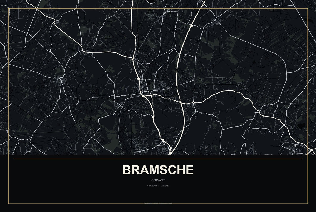 Bramsche, Germany City Map Aluminum Sign in Metropolitan Noir style