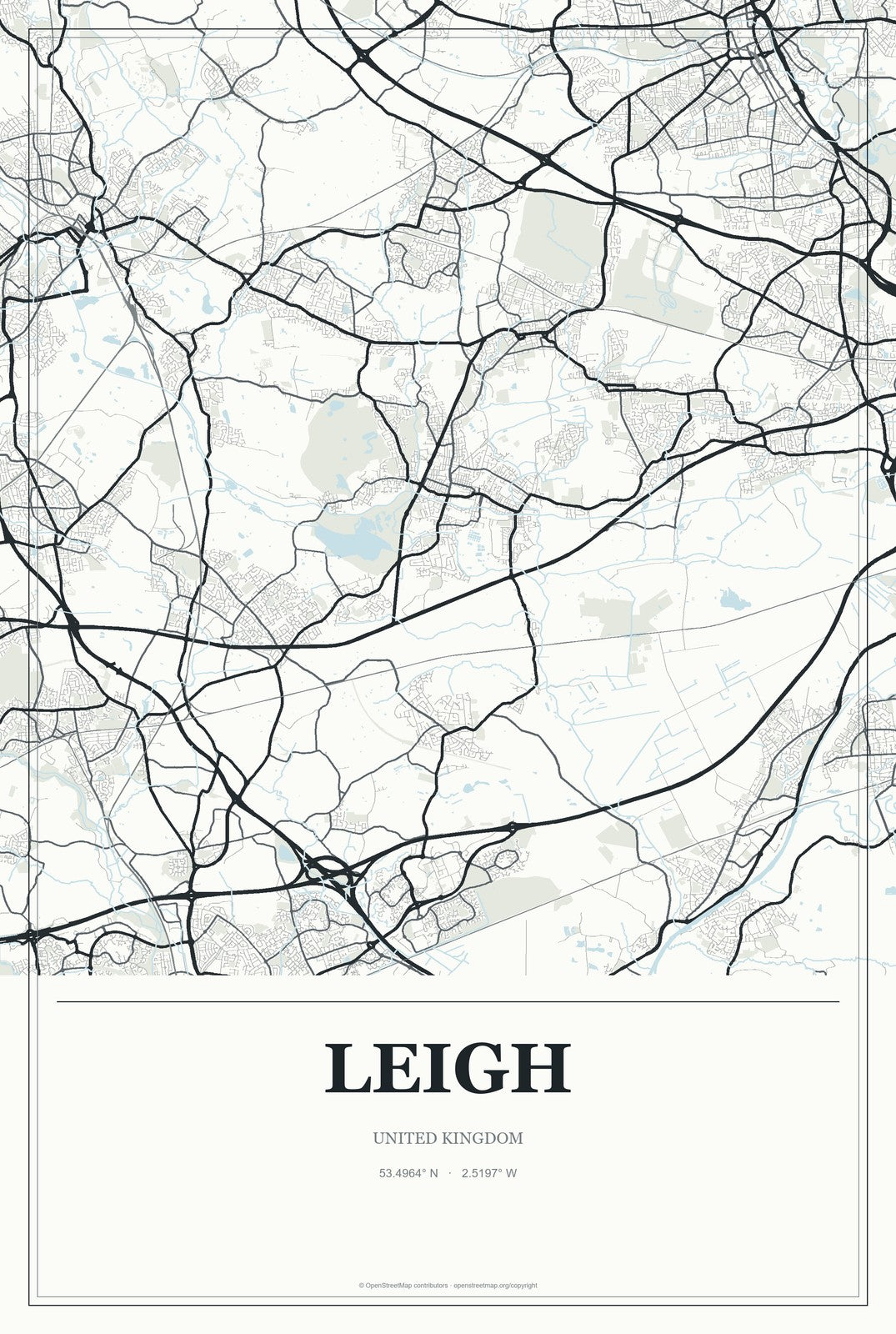 Leigh, United Kingdom City Map Aluminum Sign in Gallery Air style