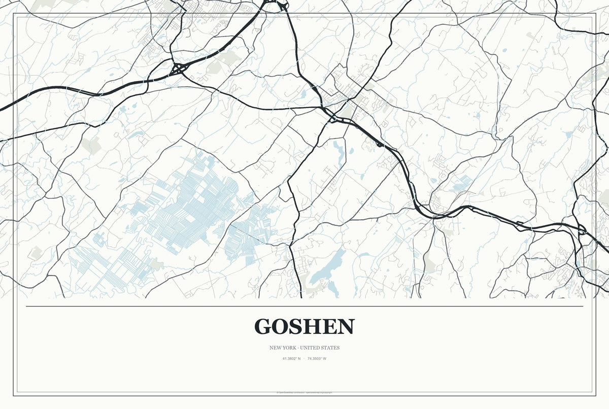 Goshen, New York City Map Aluminum Sign in Gallery Air style