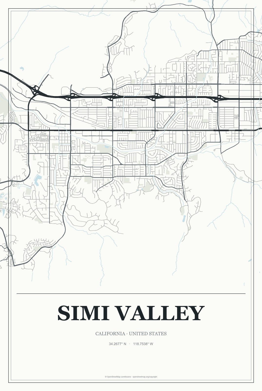 Simi Valley, California City Map Aluminum Sign in Gallery Air style