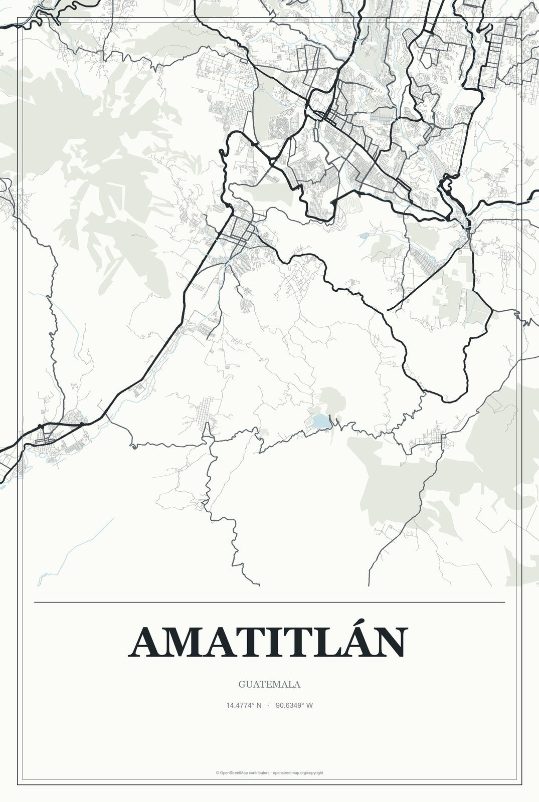 Amatitlán, Guatemala City Map Aluminum Sign in Gallery Air style