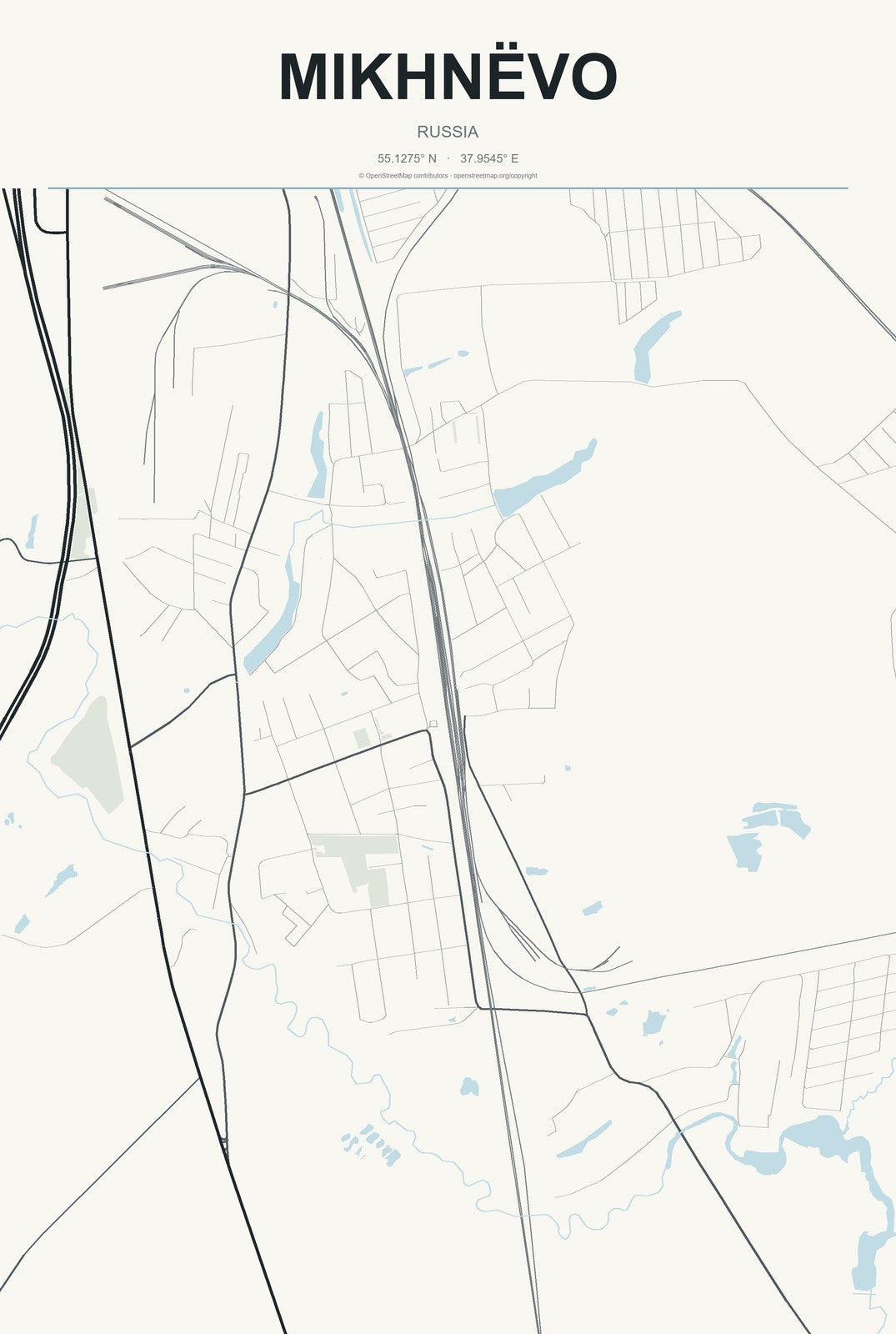 Mikhnëvo, Russia City Map Aluminum Sign in Headline Atlas style