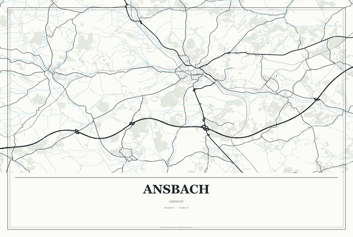 Ansbach, Germany City Map Aluminum Sign in Gallery Air style