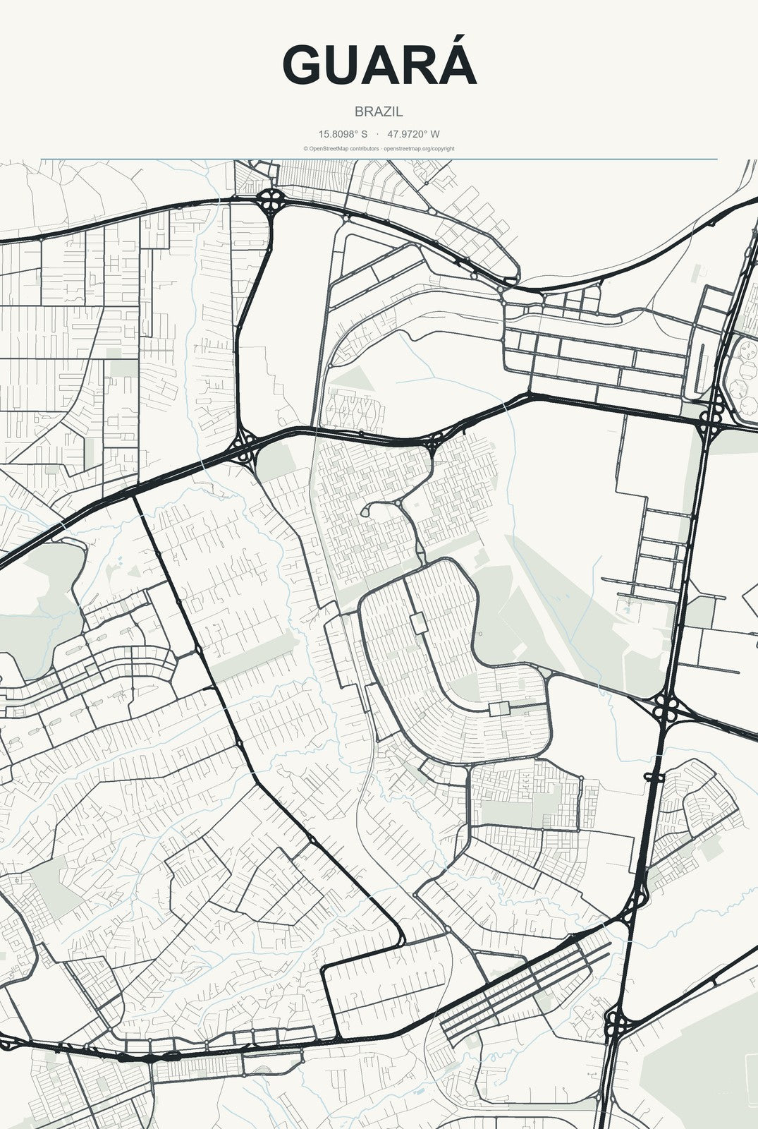 Guará, Federal District, Brazil City Map Aluminum Sign in Headline Atlas style