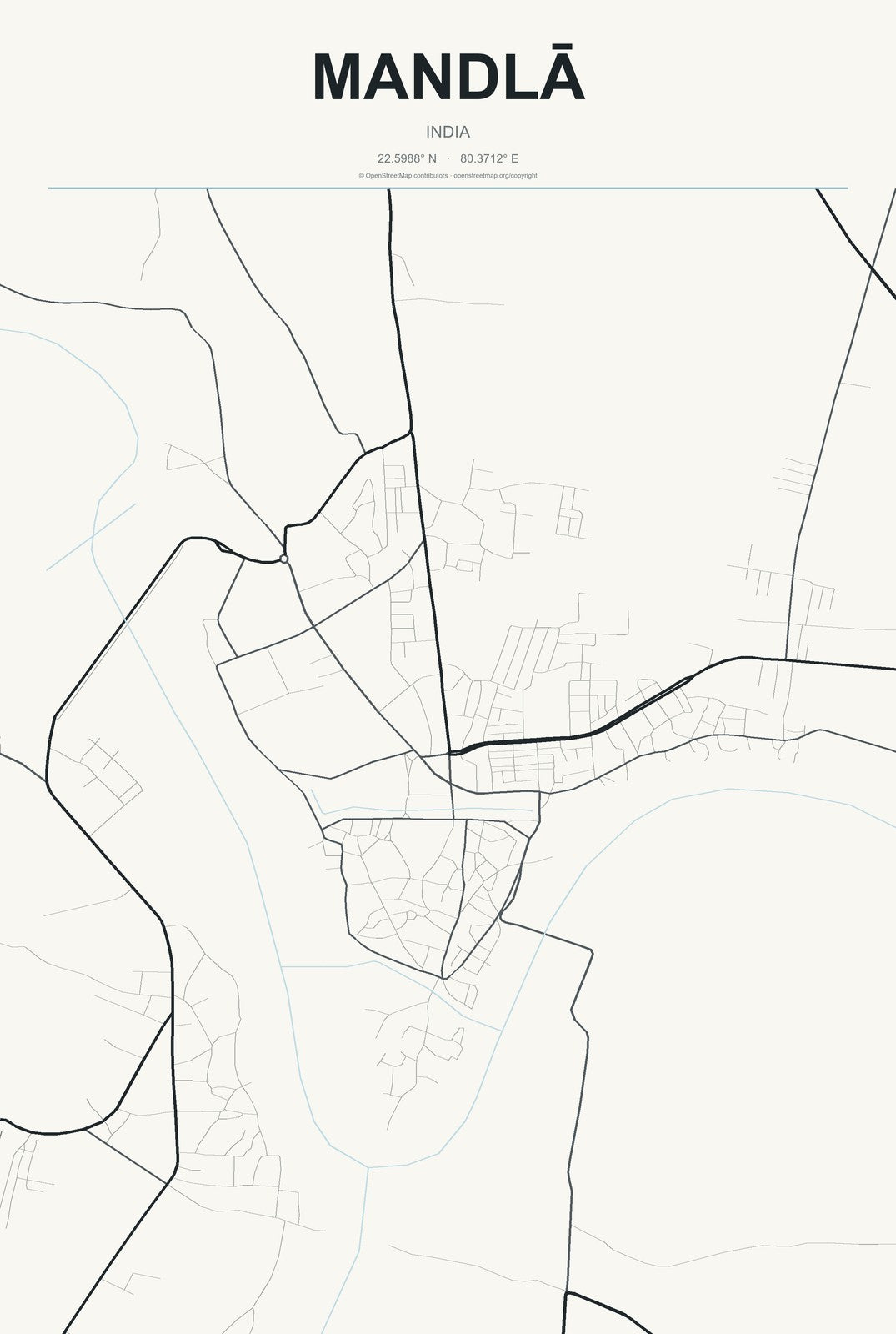 Mandlā, India City Map Aluminum Sign in Headline Atlas style