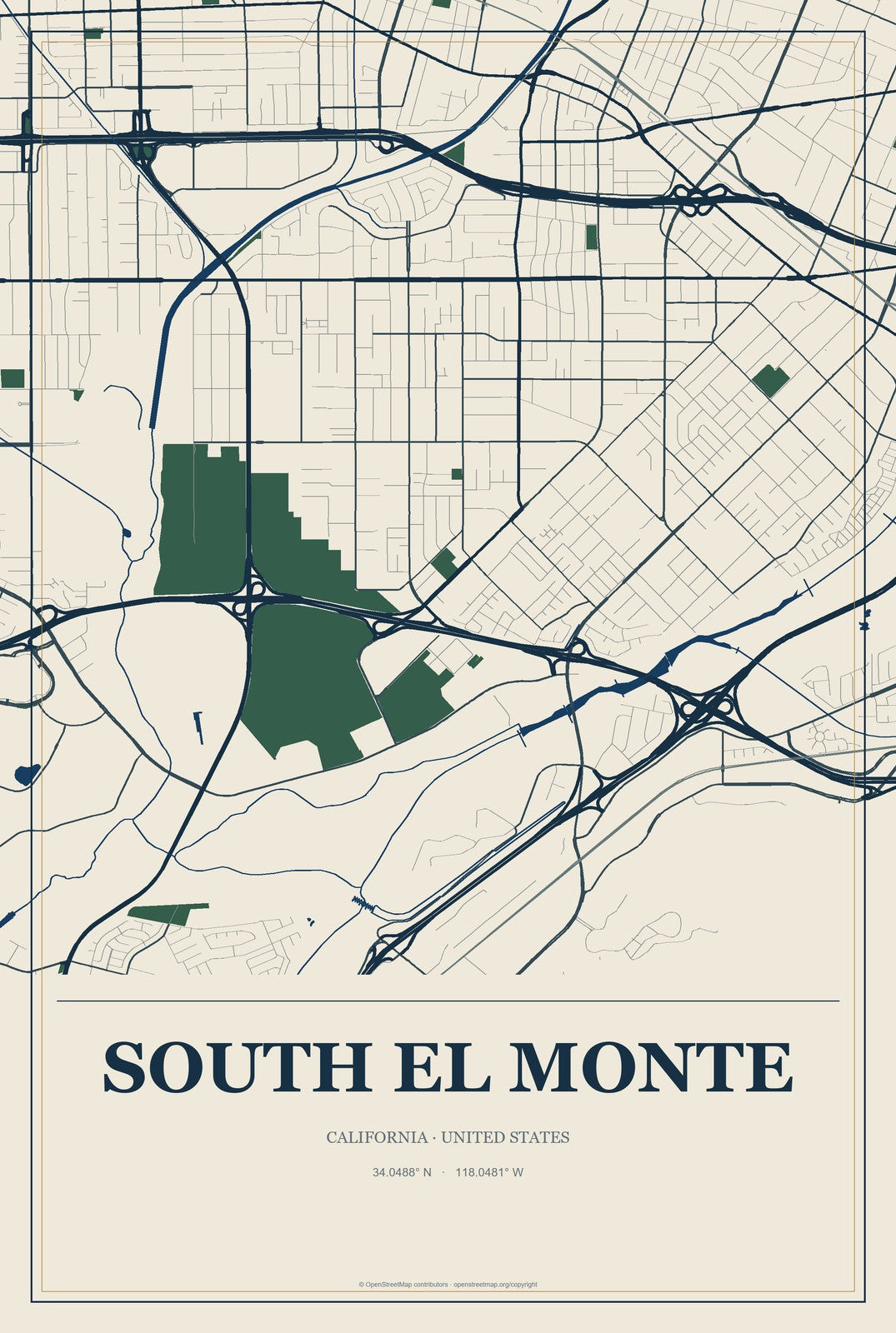 South El Monte, California City Map Aluminum Sign in Coastal Cutout style