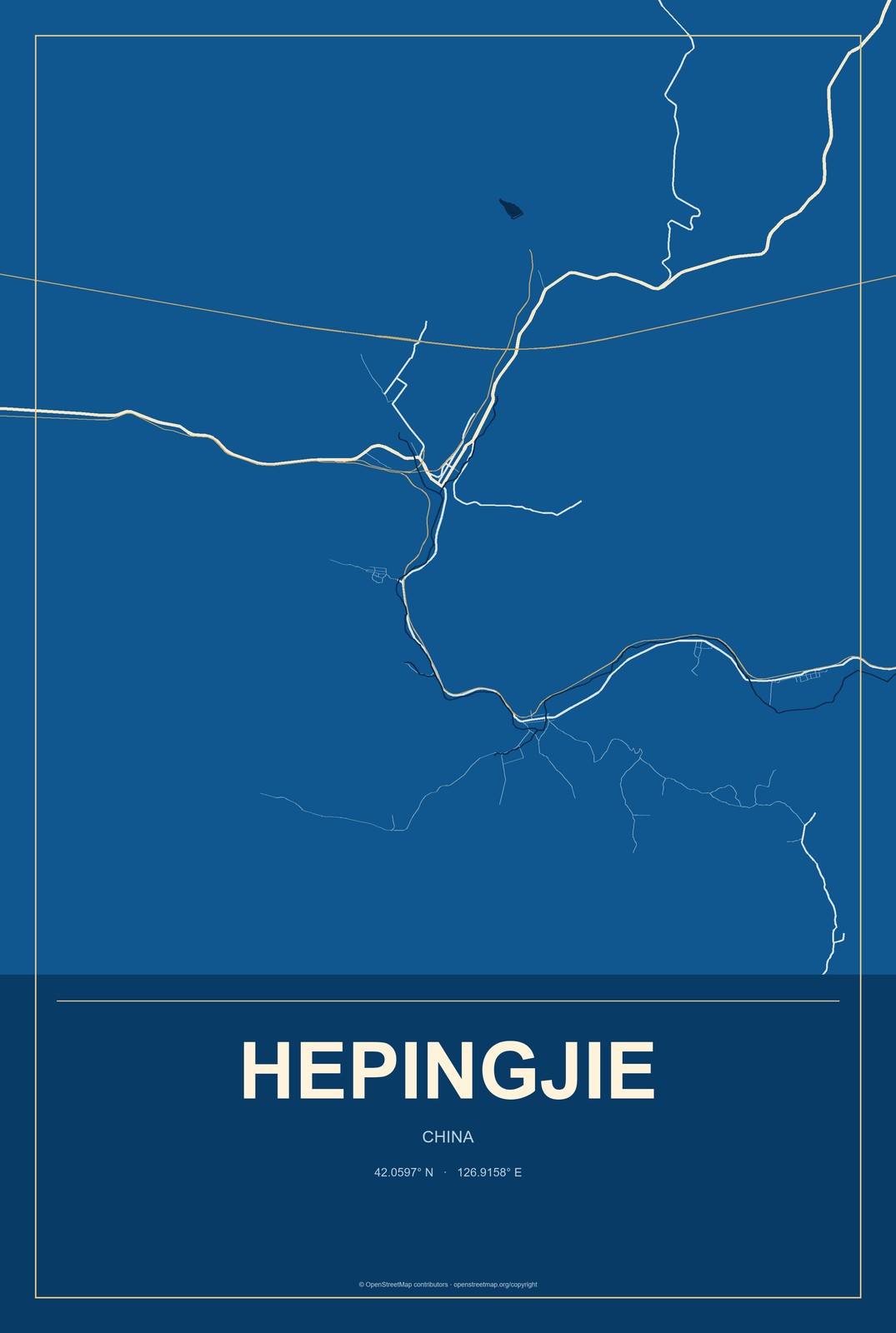 Hepingjie, China City Map Aluminum Sign in Harbor Cobalt style