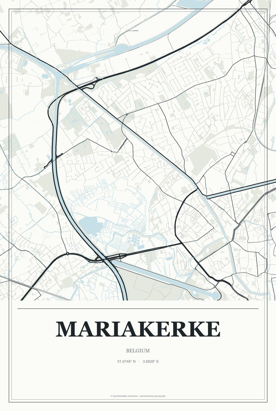 Mariakerke, Belgium City Map Aluminum Sign in Gallery Air style