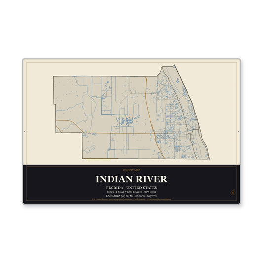 Indian River County, Florida Map Aluminum Sign in Museum Plaque style