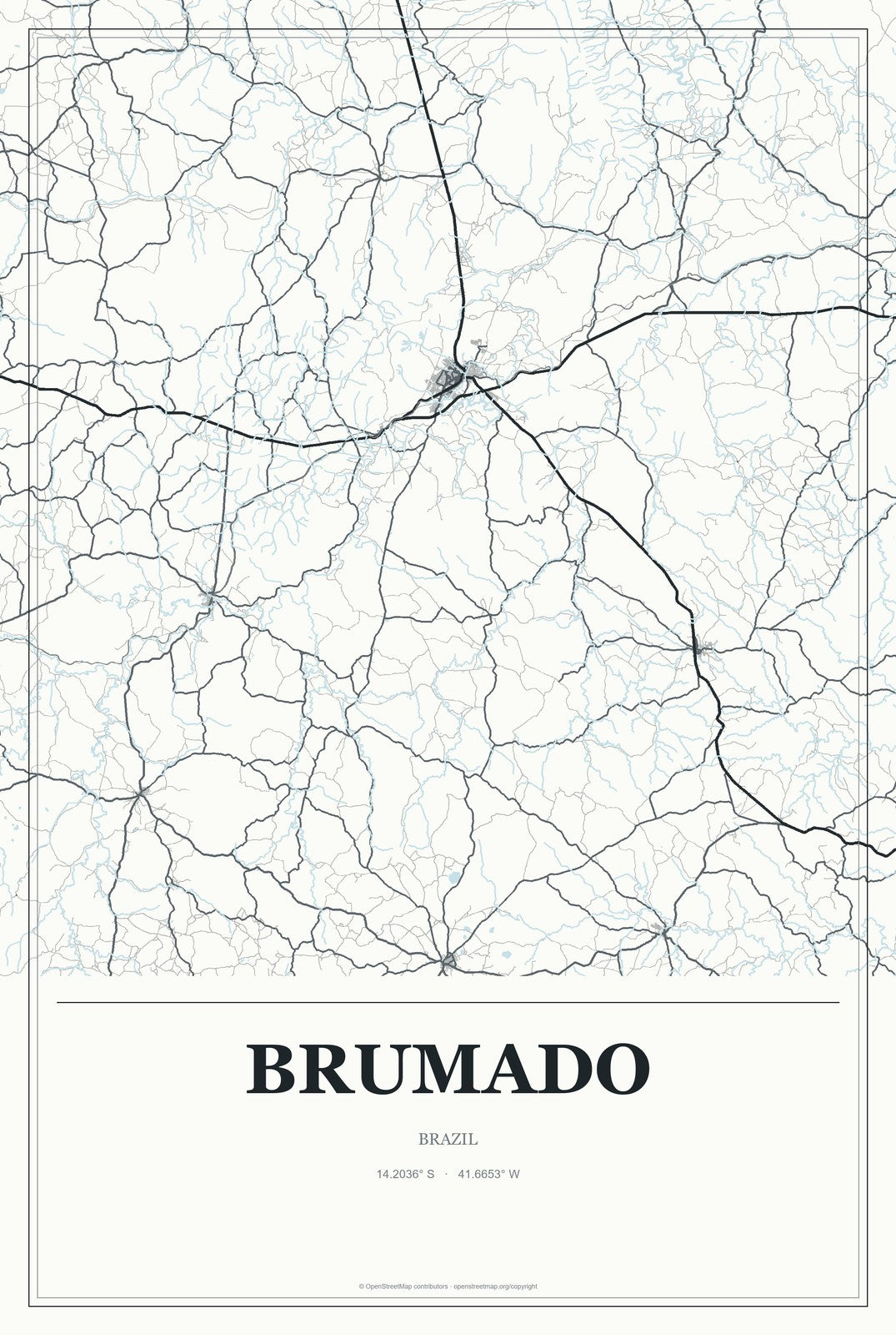 Brumado, Brazil City Map Aluminum Sign in Gallery Air style