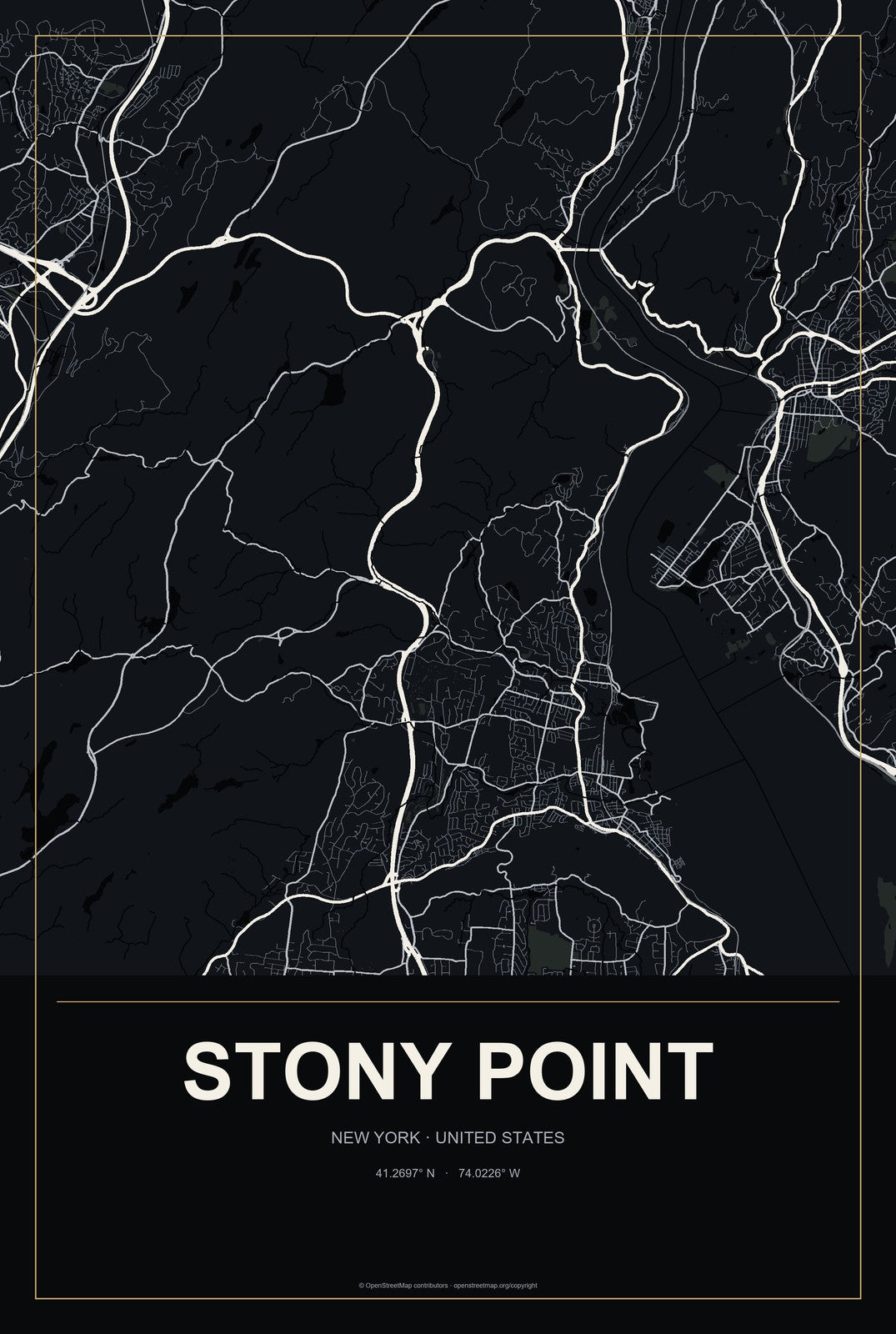 Stony Point, New York City Map Aluminum Sign in Metropolitan Noir style