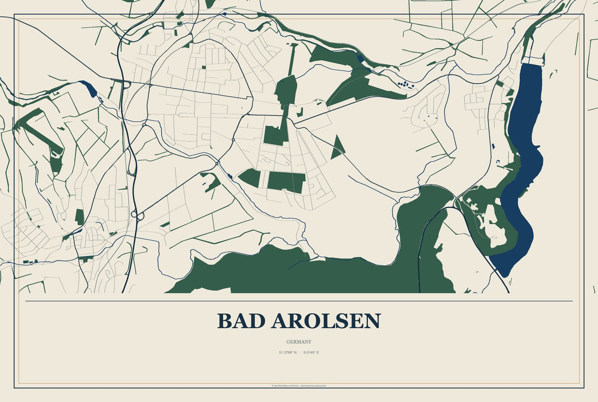 Bad Arolsen, Germany City Map Aluminum Sign in Coastal Cutout style