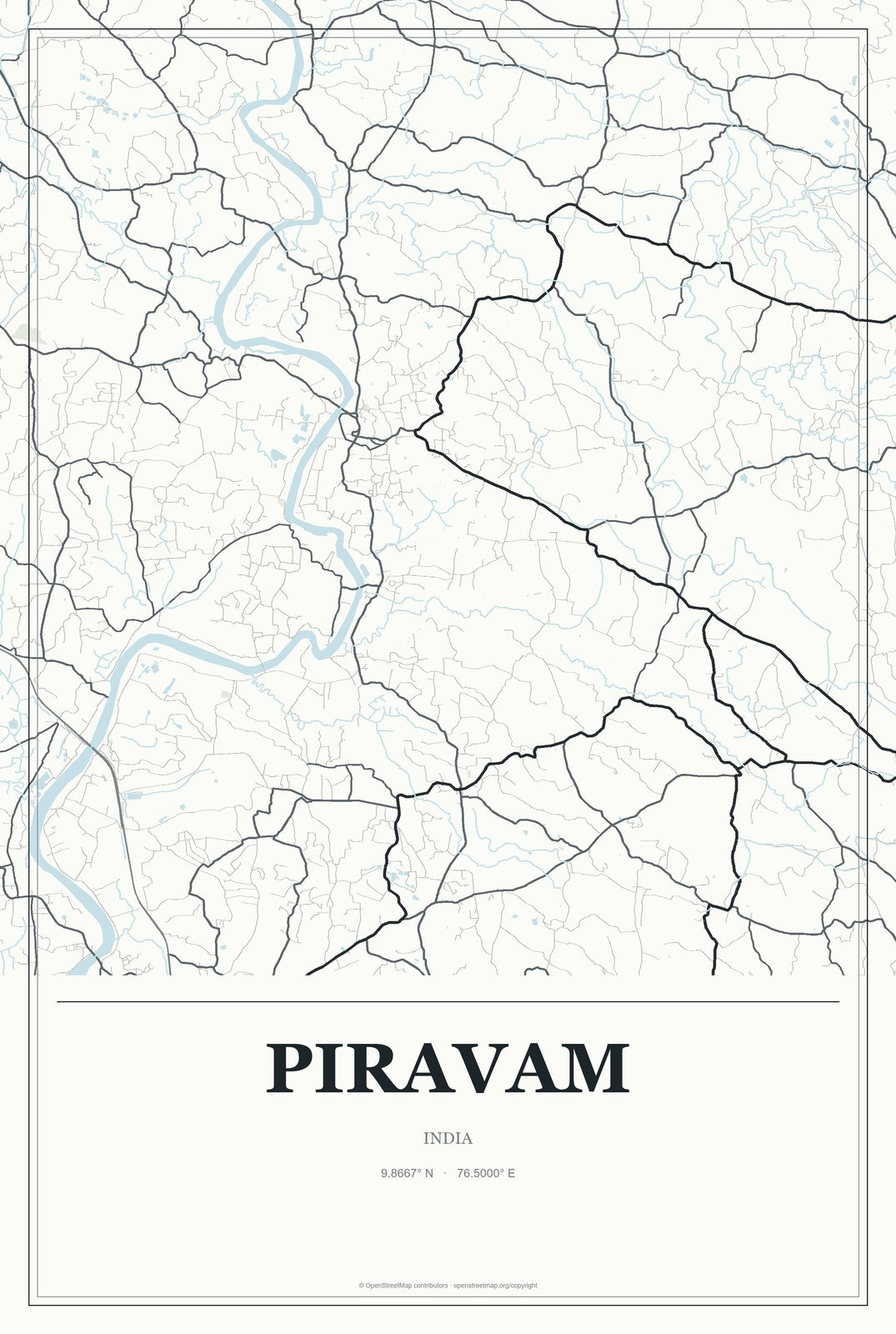 Piravam, India City Map Aluminum Sign in Gallery Air style