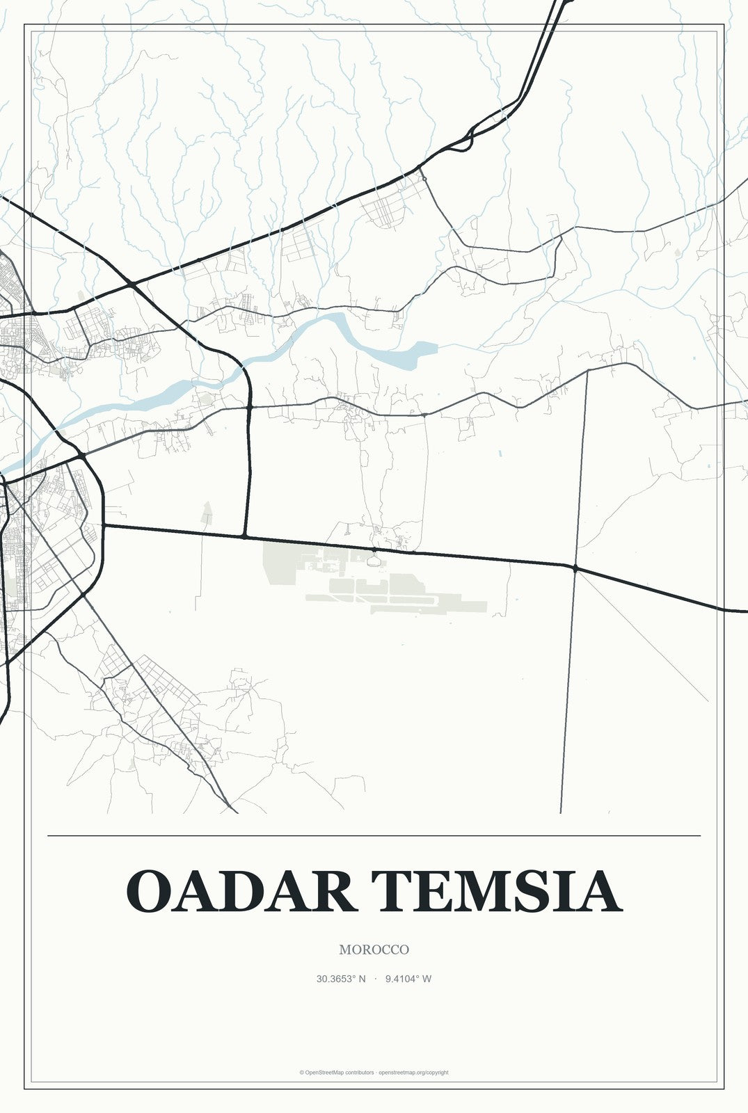 Oadar Temsia, Morocco City Map Aluminum Sign in Gallery Air style