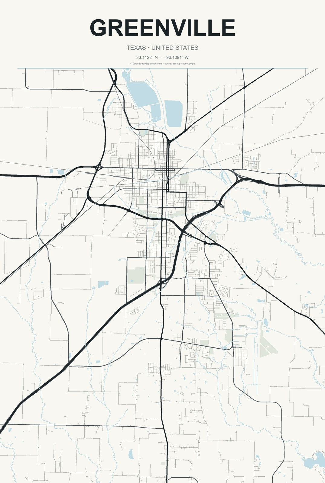 Greenville, Texas City Map Aluminum Sign in Headline Atlas style