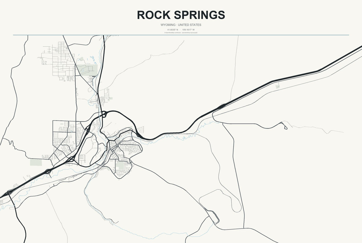 Rock Springs, Wyoming City Map Aluminum Sign in Headline Atlas style