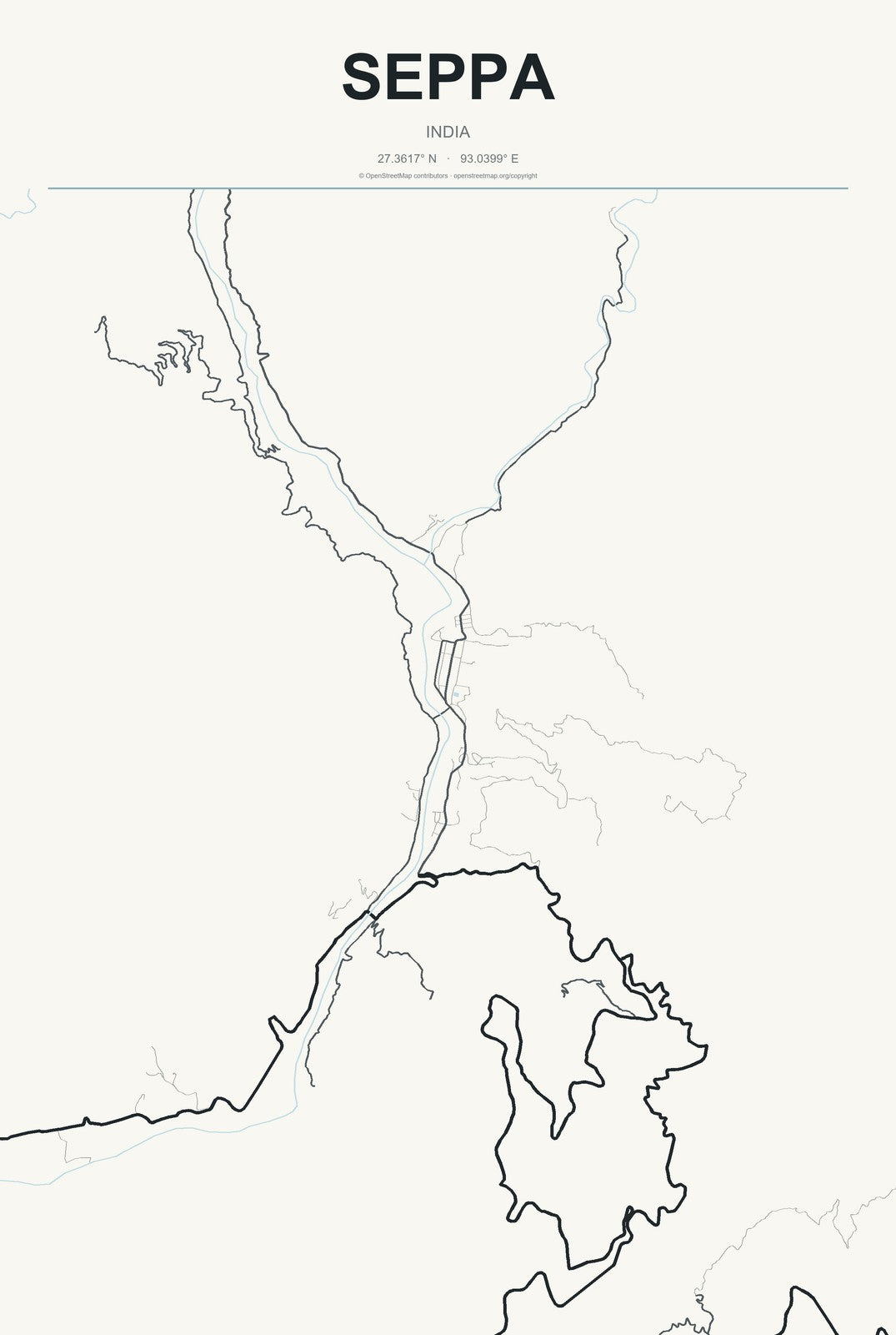 Seppa, India City Map Aluminum Sign in Headline Atlas style