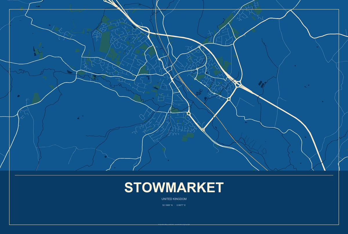 Stowmarket, United Kingdom City Map Aluminum Sign in Harbor Cobalt style
