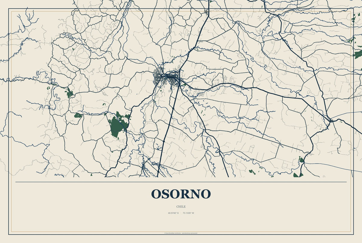 Osorno, Chile City Map Aluminum Sign in Coastal Cutout style