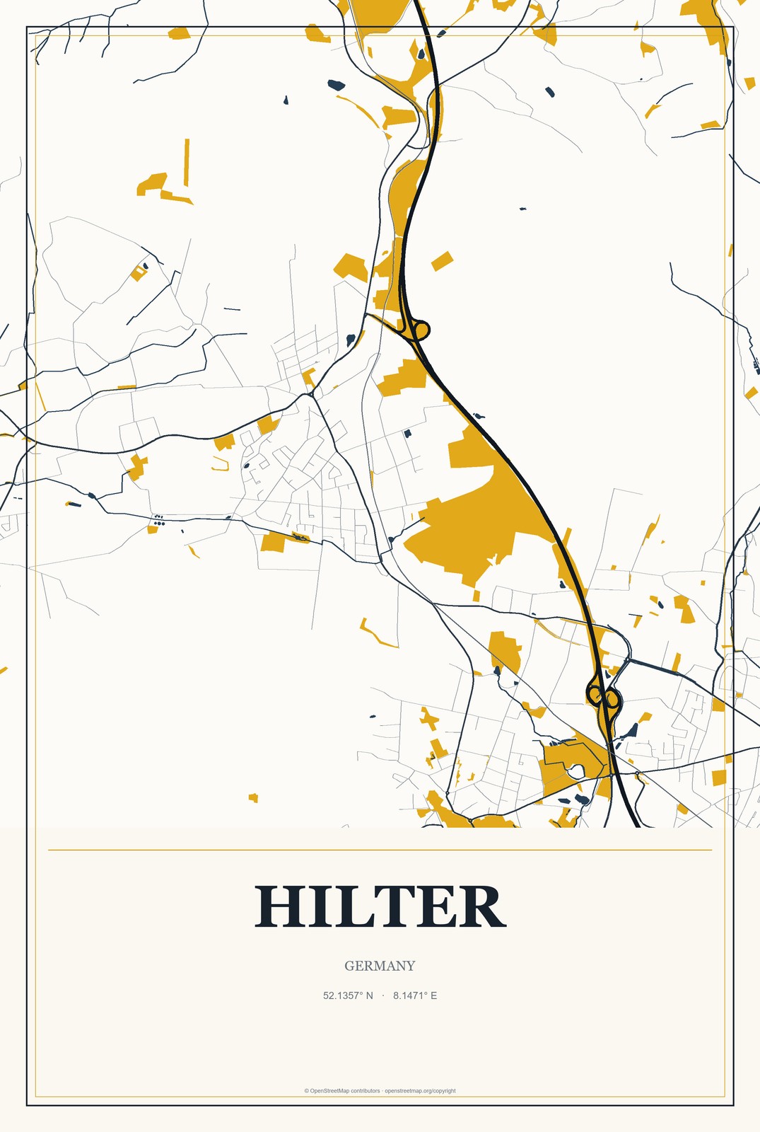 Hilter, Germany City Map Aluminum Sign in Citrine Modern style
