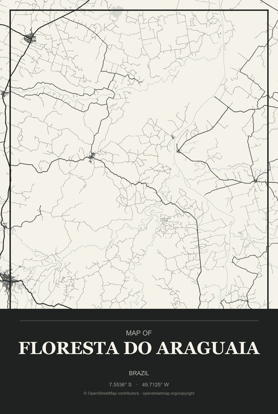 Floresta do Araguaia, Brazil City Map Aluminum Sign in Museum Plaque style
