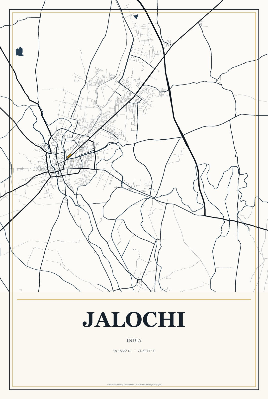 Jalochi, India City Map Aluminum Sign in Citrine Modern style
