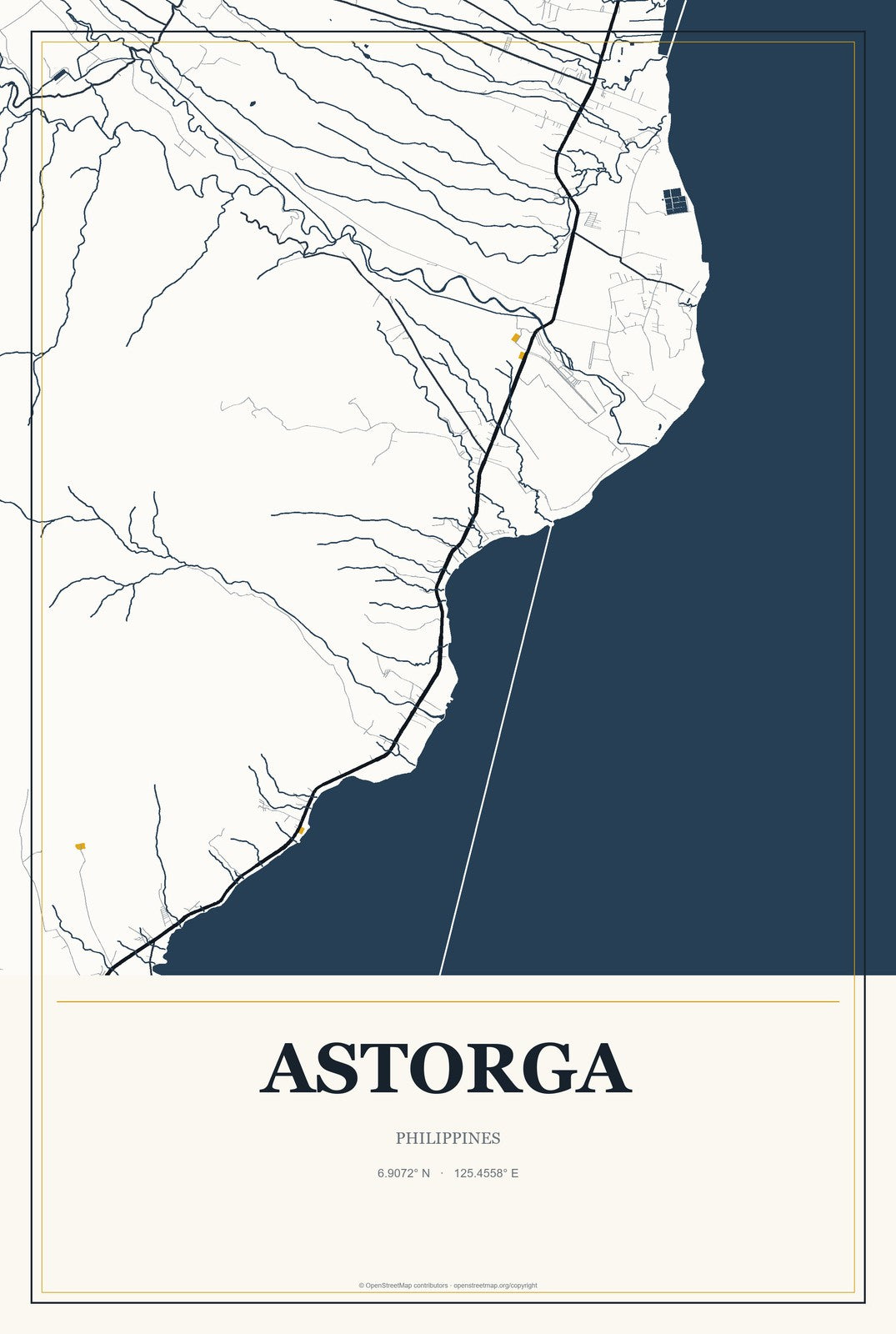 Astorga, Philippines City Map Aluminum Sign in Citrine Modern style
