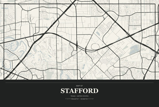 Stafford, Texas City Map Aluminum Sign in Museum Plaque style
