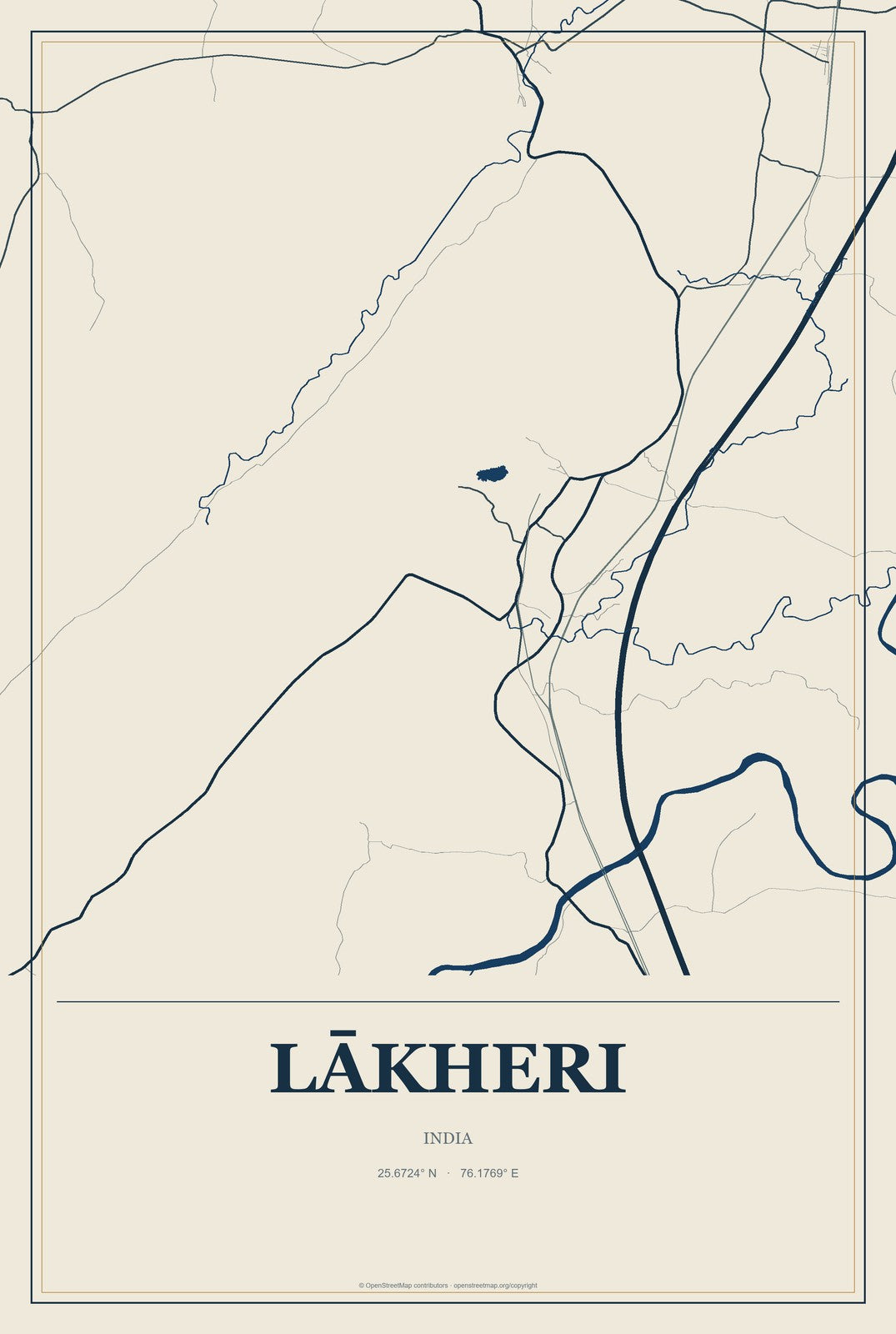 Lākheri, India City Map Aluminum Sign in Coastal Cutout style