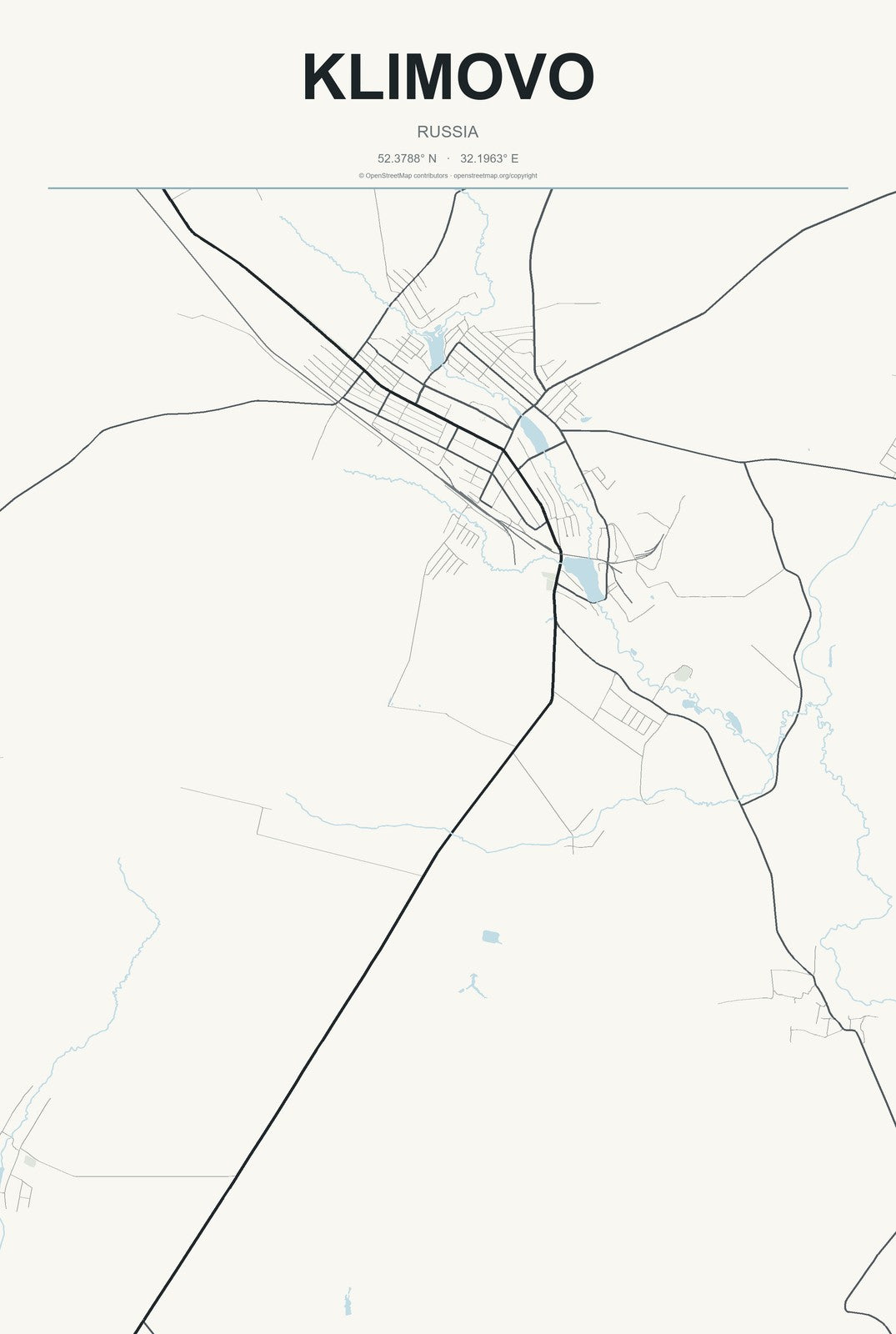 Klimovo, Russia City Map Aluminum Sign in Headline Atlas style