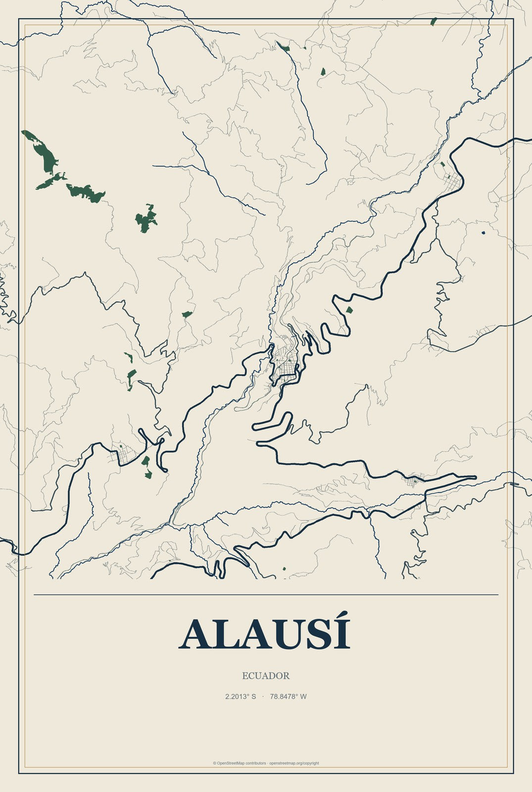Alausí, Ecuador City Map Aluminum Sign in Coastal Cutout style