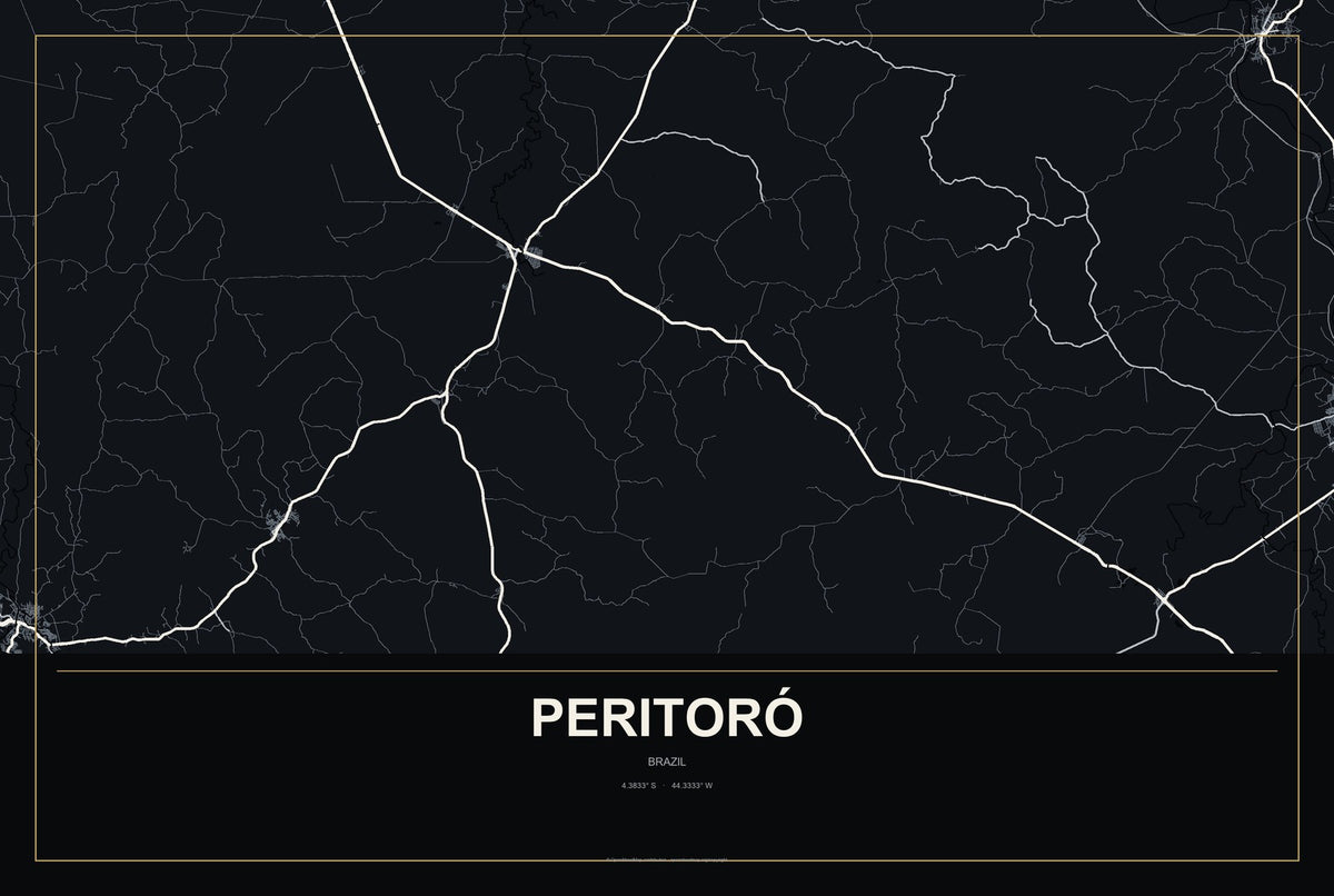 Peritoró, Brazil City Map Aluminum Sign in Metropolitan Noir style