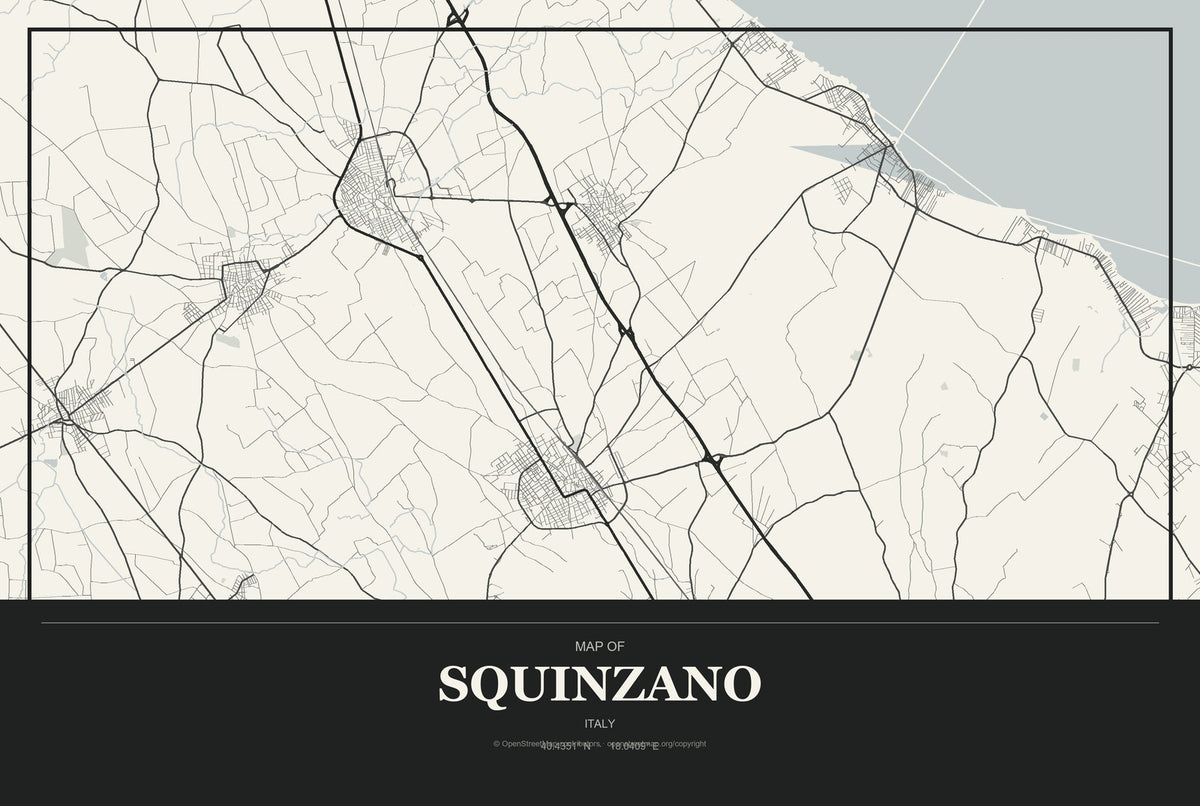 Squinzano, Italy City Map Aluminum Sign in Museum Plaque style