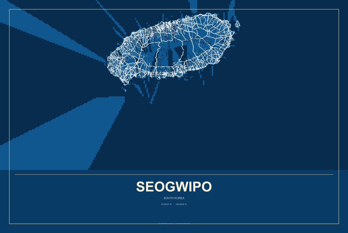 Seogwipo, South Korea City Map Aluminum Sign in Harbor Cobalt style