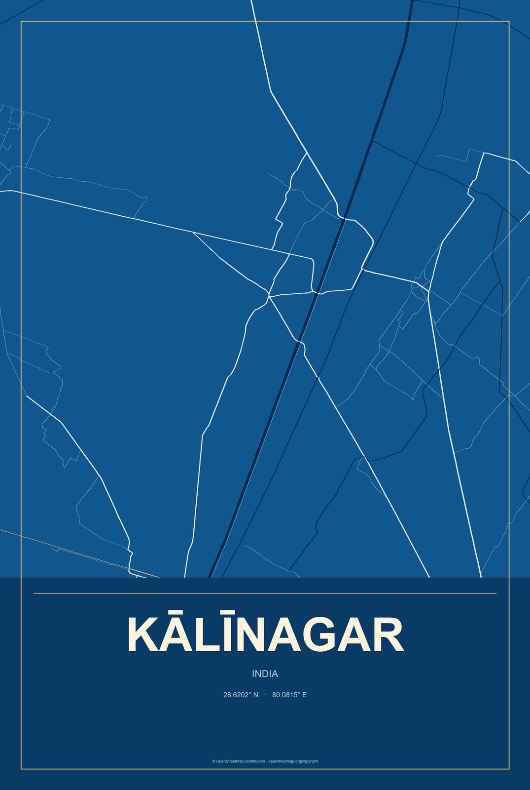 Kālīnagar, India City Map Aluminum Sign in Harbor Cobalt style