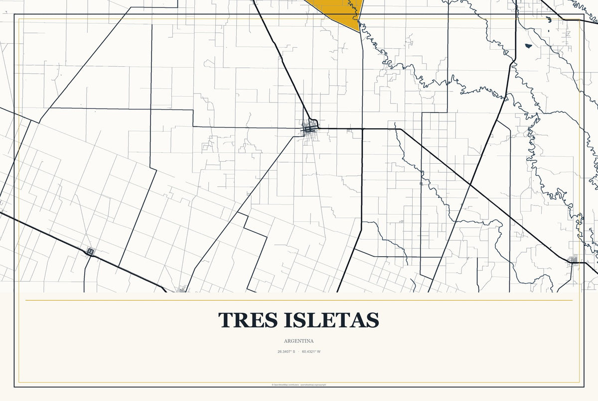 Tres Isletas, Argentina City Map Aluminum Sign in Citrine Modern style