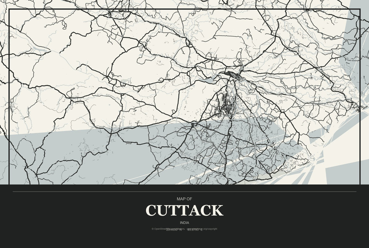 Cuttack, India City Map Aluminum Sign in Museum Plaque style