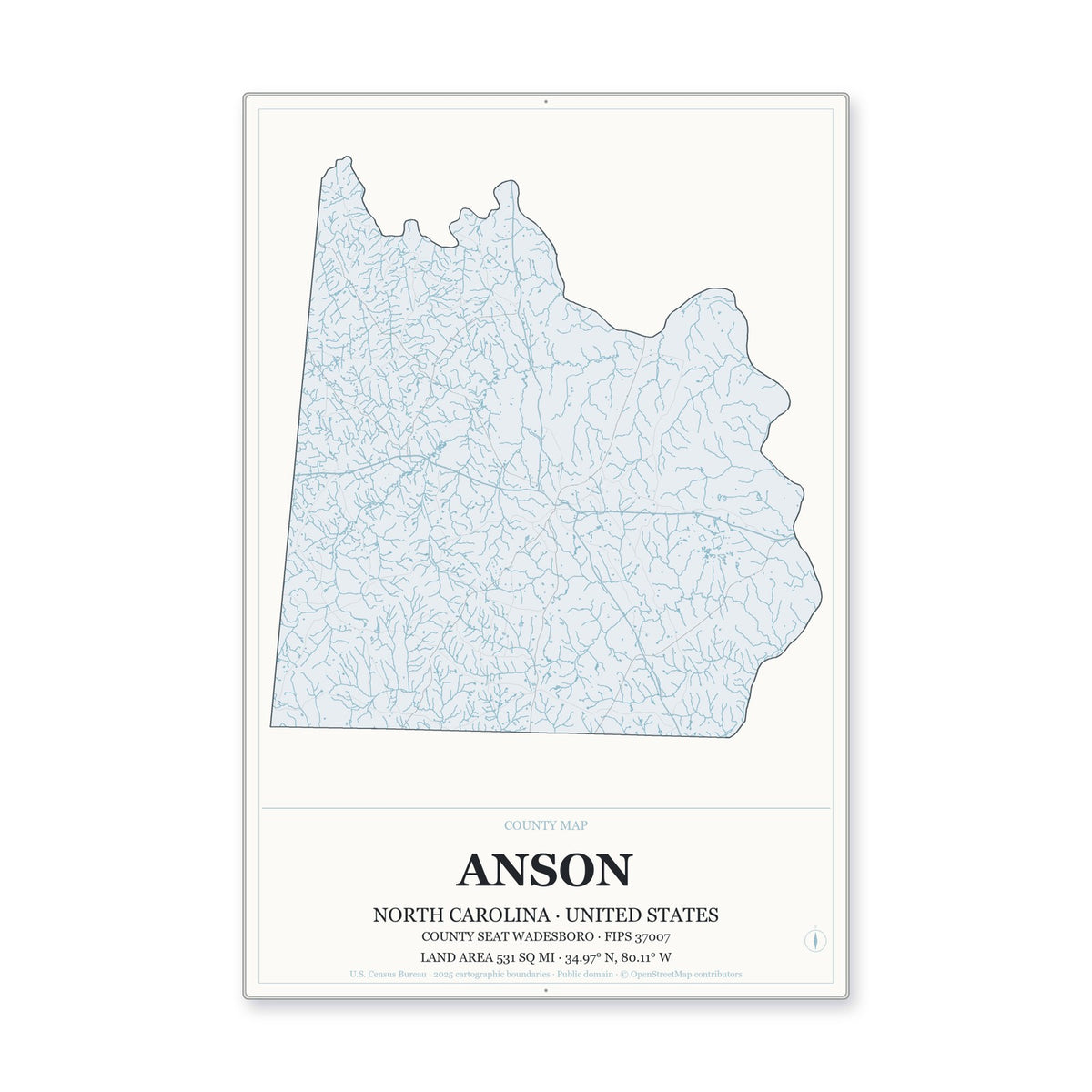 Anson County, North Carolina Map Aluminum Sign in Gallery Air style