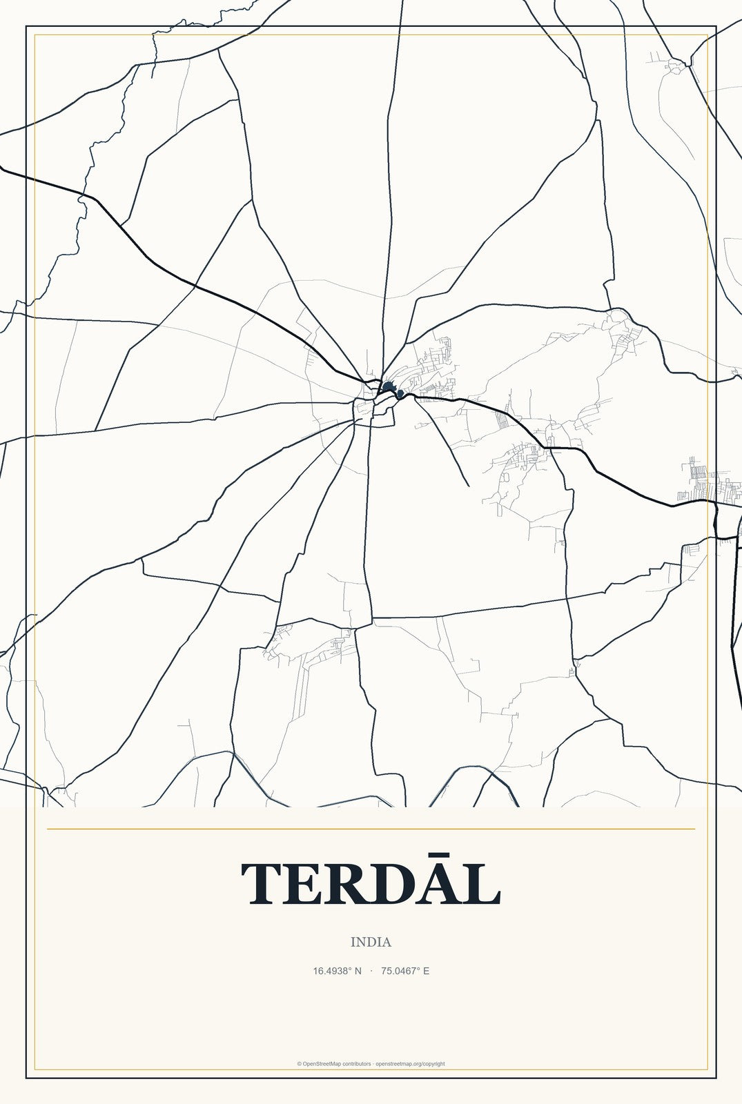 Terdāl, India City Map Aluminum Sign in Citrine Modern style