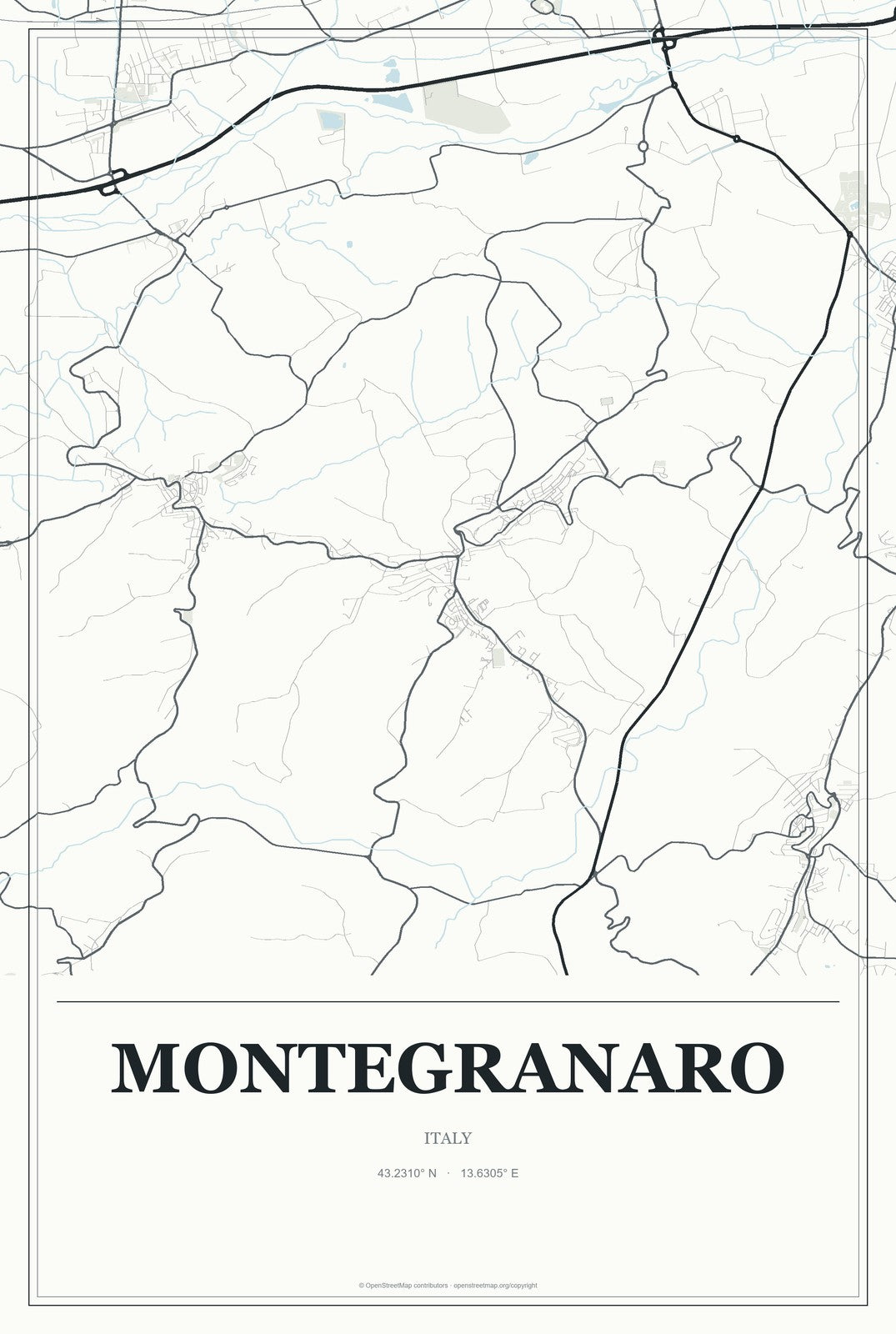 Montegranaro, Italy City Map Aluminum Sign in Gallery Air style