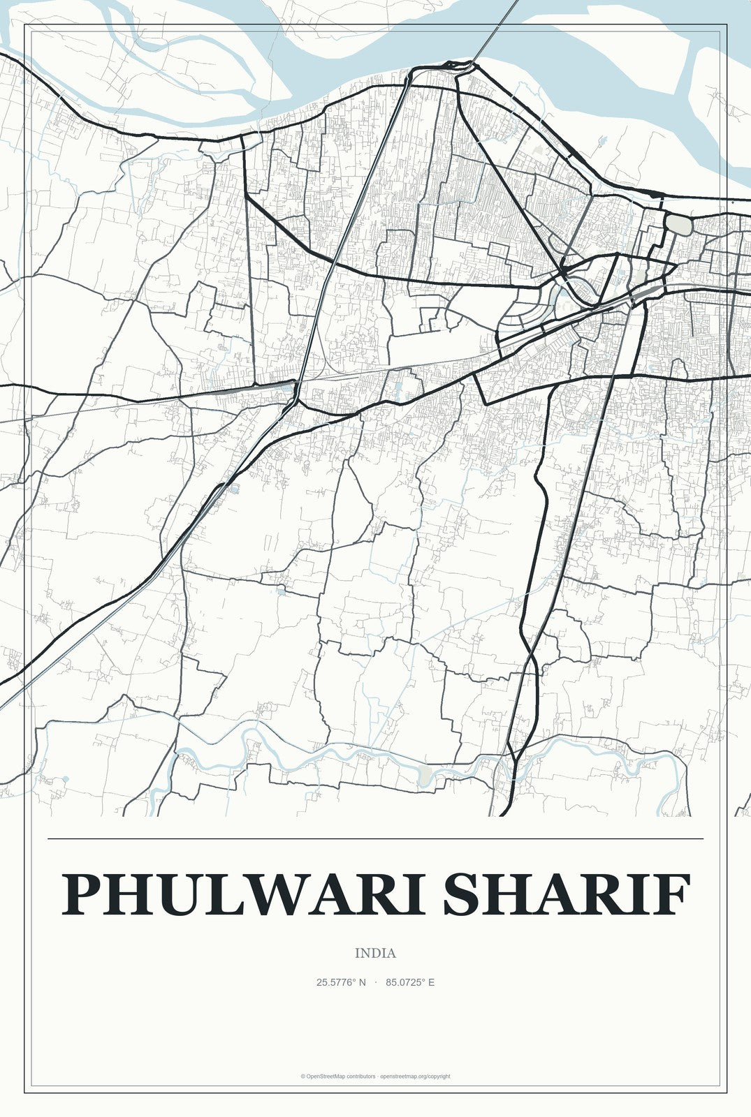 Phulwari Sharif, India City Map Aluminum Sign in Gallery Air style