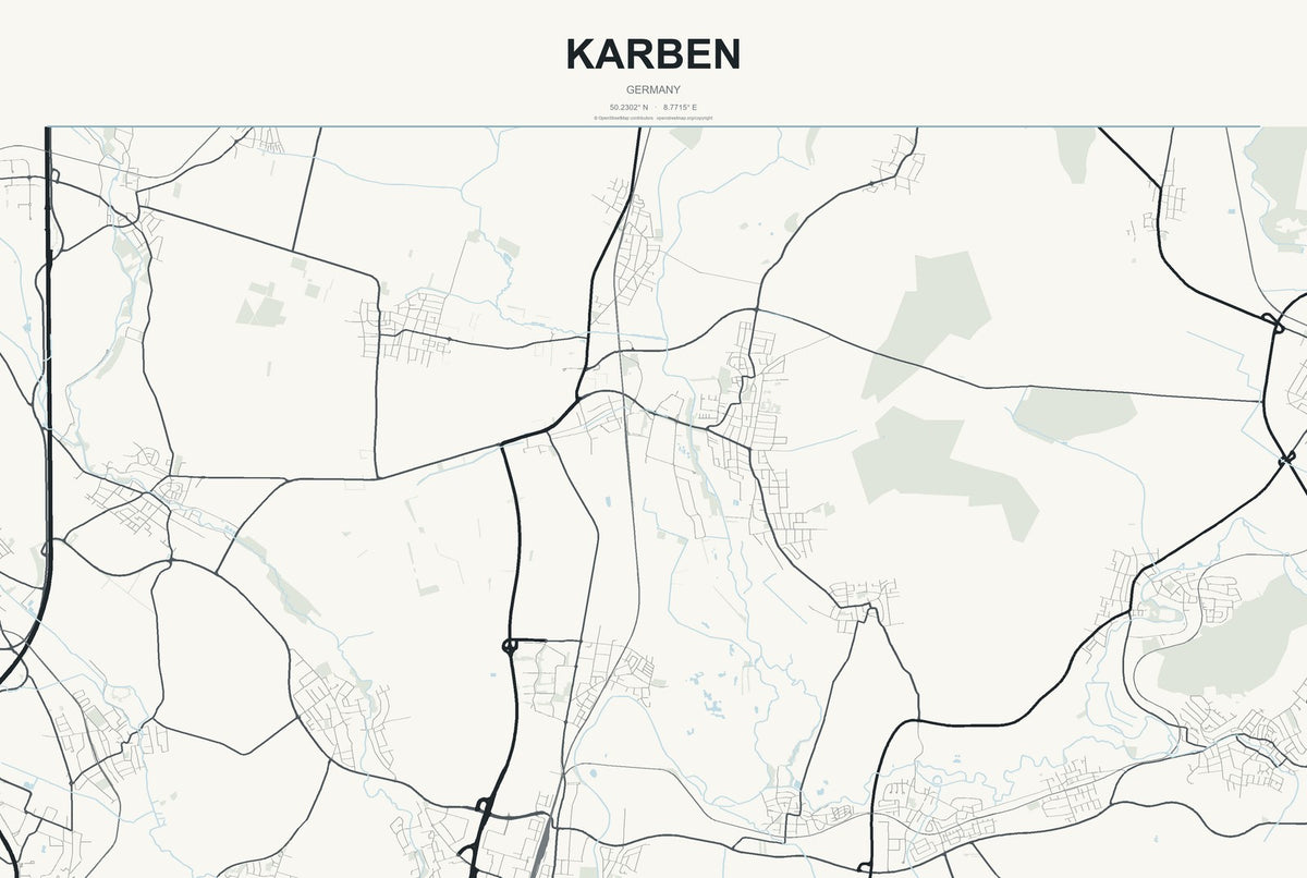 Karben, Germany City Map Aluminum Sign in Headline Atlas style