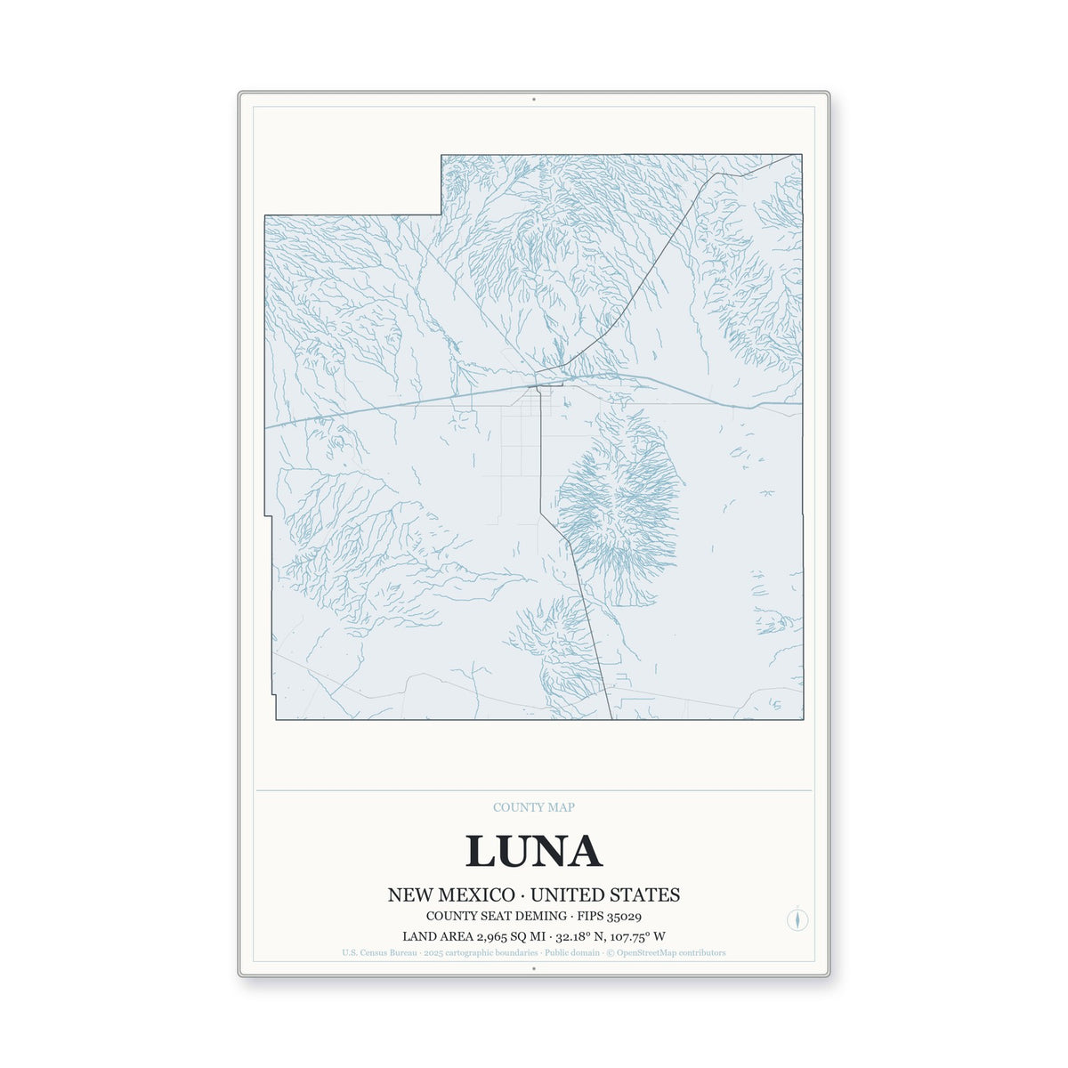 Luna County, New Mexico Map Aluminum Sign in Gallery Air style