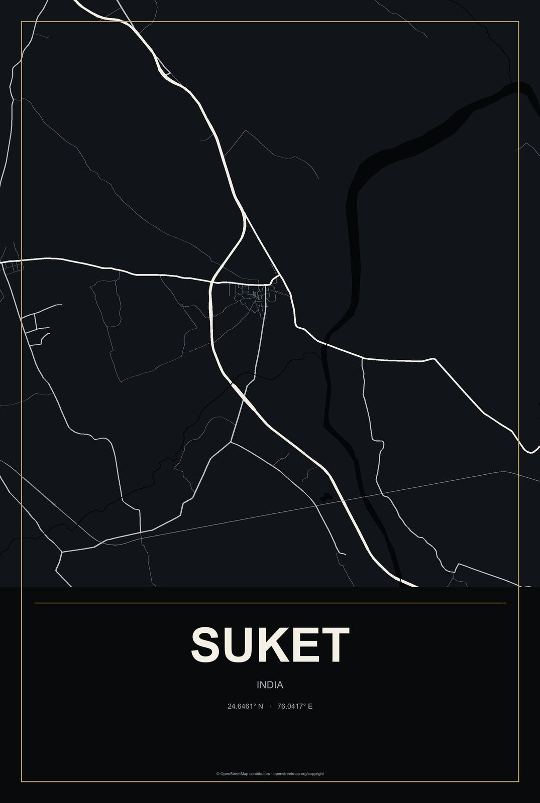 Suket, India City Map Aluminum Sign in Metropolitan Noir style