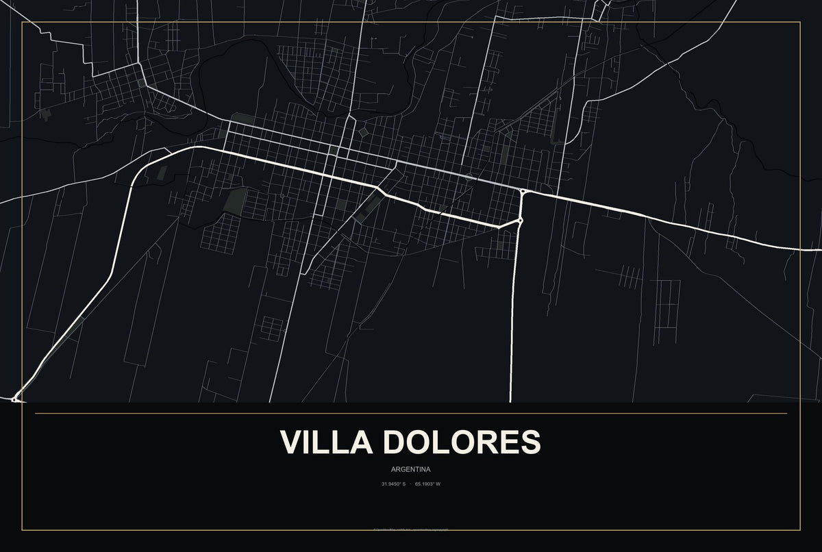 Villa Dolores, Argentina City Map Aluminum Sign in Metropolitan Noir style