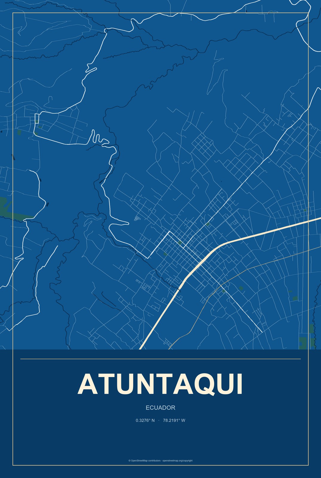 Atuntaqui, Ecuador City Map Aluminum Sign in Harbor Cobalt style