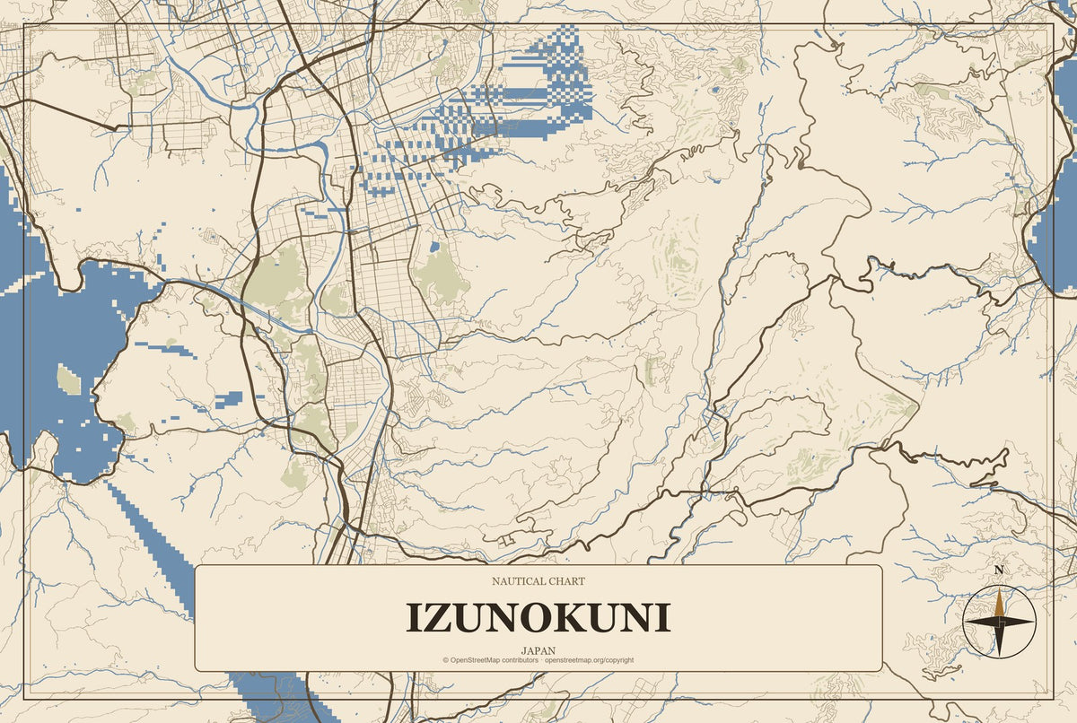 Izunokuni, Japan City Map Aluminum Sign in Heritage Nautical style