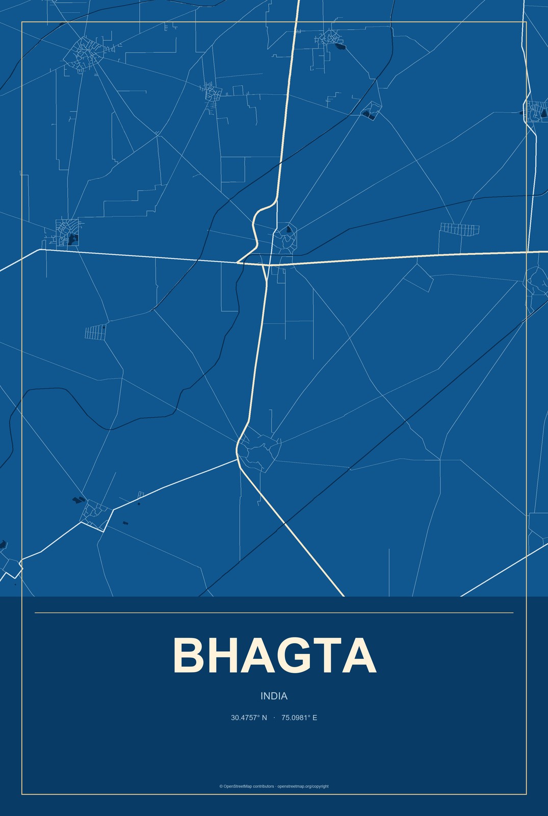Bhagta, India City Map Aluminum Sign in Harbor Cobalt style